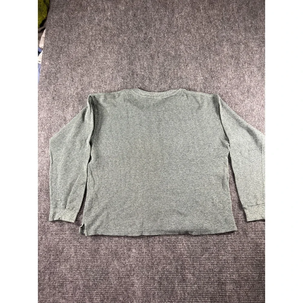 Vintage Alpine Ridge Rugged Wear Thermal Henley Shirt Green Marl Waffle Knit USA